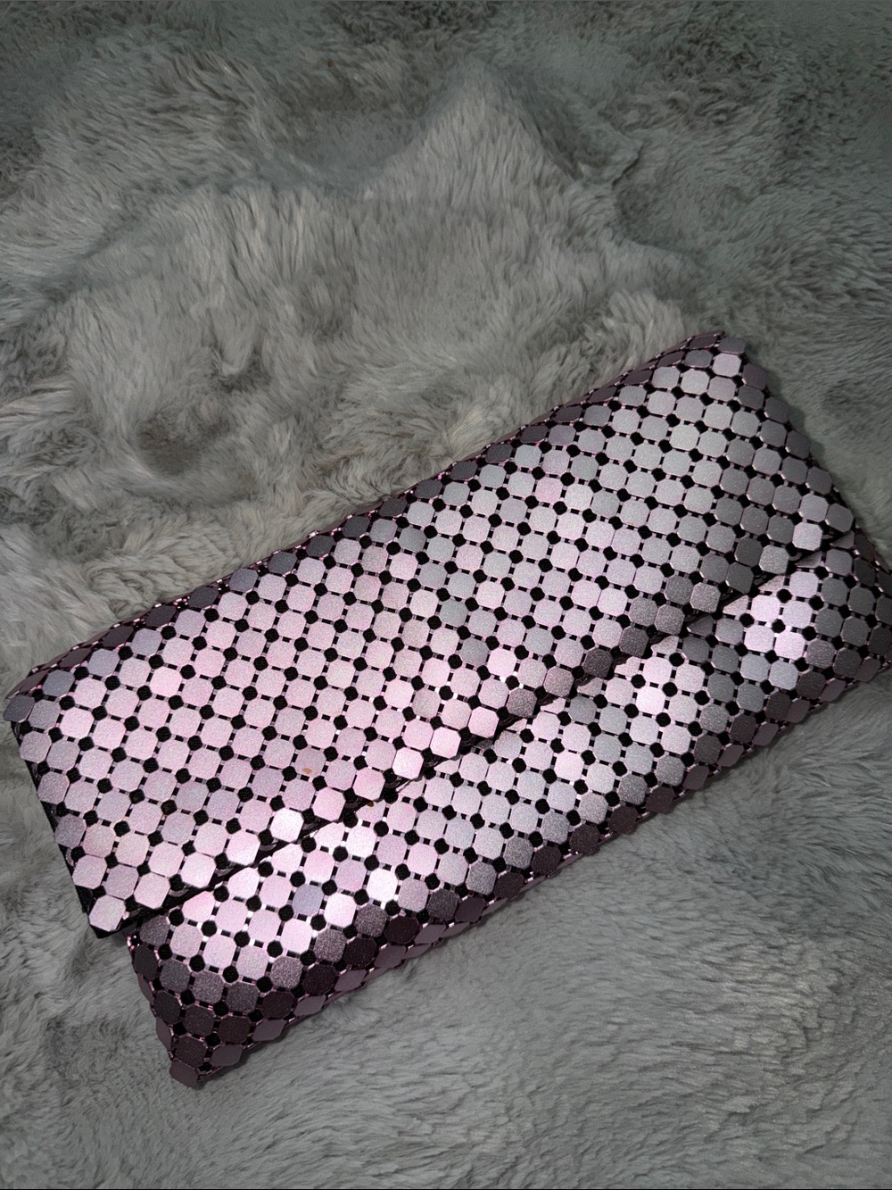 Forever 21 Metallic Rose Pink Geometric Foldover Clutch